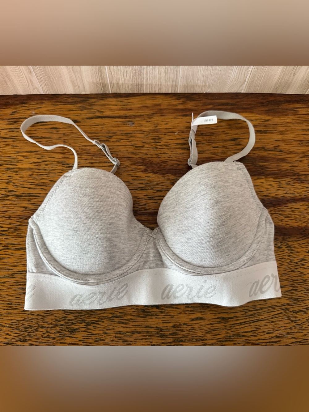 aerie Gray Lightly Lined Cups w/ Logo Band Bra